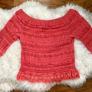 Coral Off-Shoulder Lace Top
